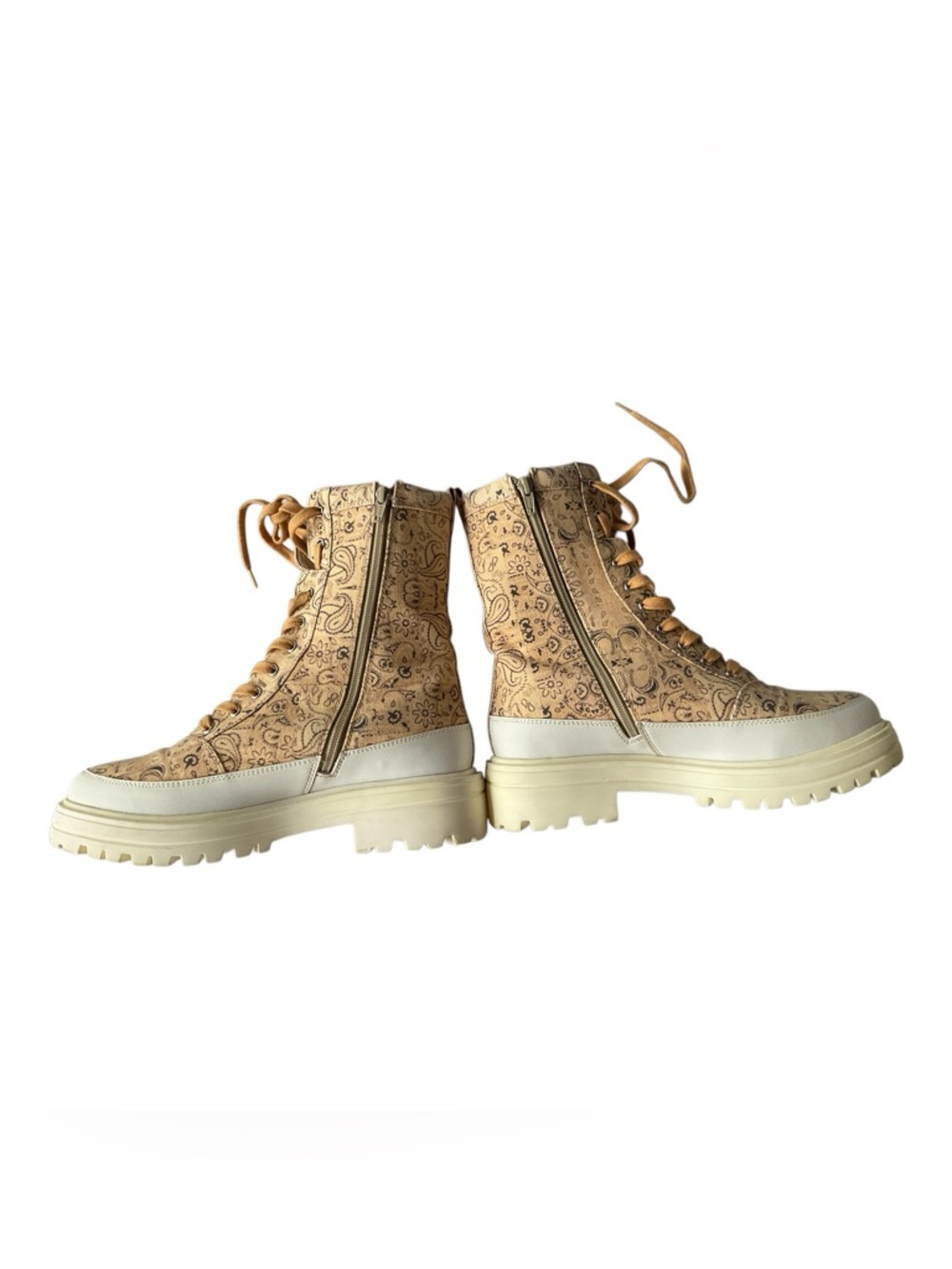 Free People Bandana Print Combat Boots 39 Chunky Lug Sole Lace Up - Picture 4 of 7